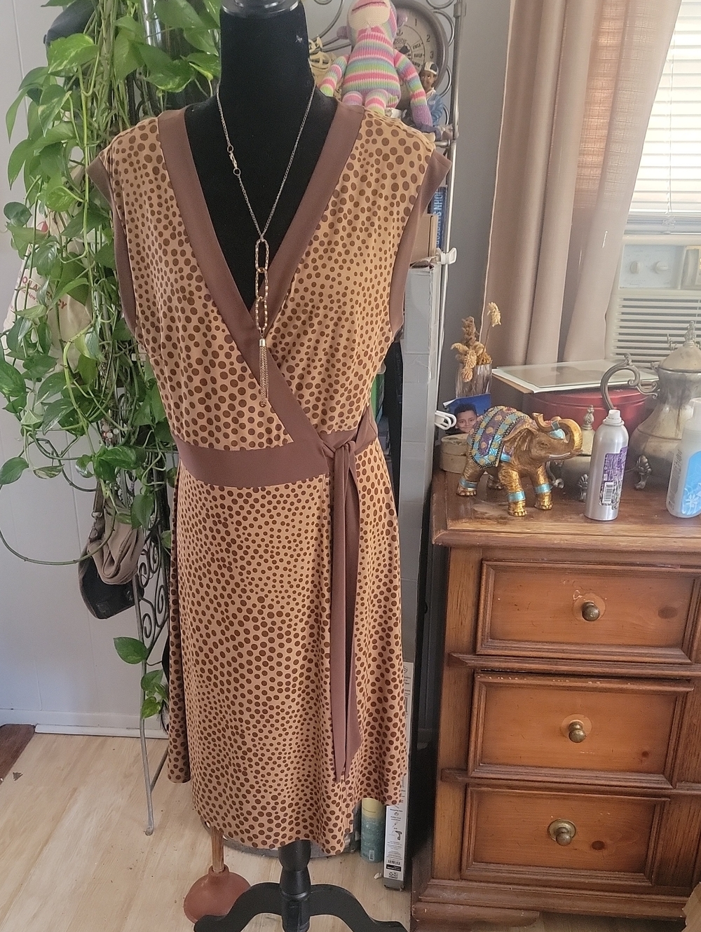 Brown Polka Dot Wrap Dress - Brown